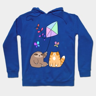 Pastel Rainbow Kite Sloth and Cat Hoodie